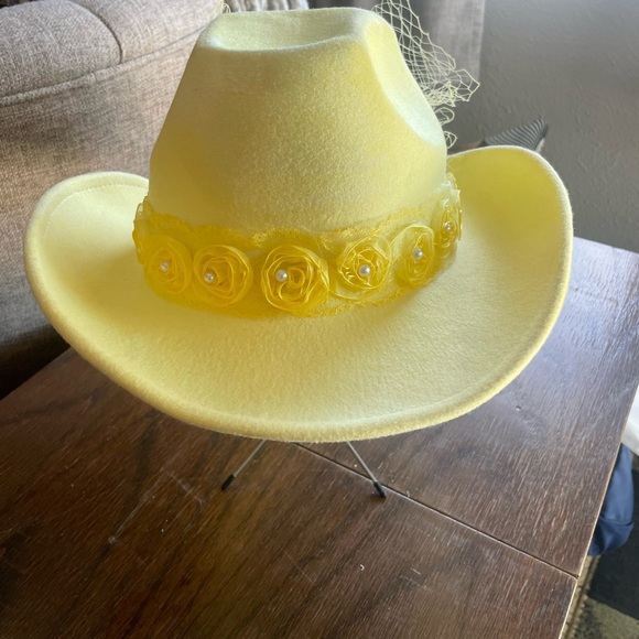 Yellow Cowboy Hat with Floral Band - Picture 7 of 7